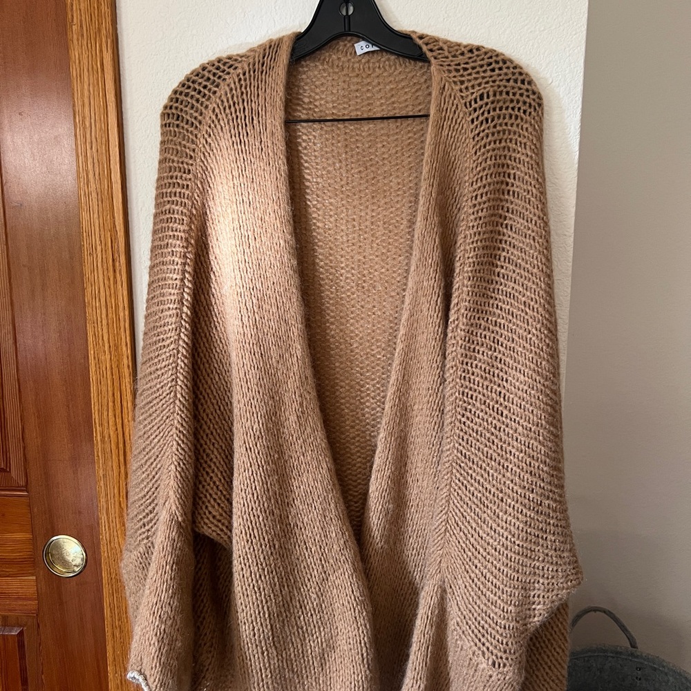 Colette Italy Mohair Wool Blend Overs Cozy Tan Open-Front Sweater Chunky Knit